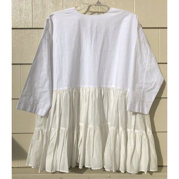 Indian Desiger LOVE BIRDS White Oversized Shirt Jacket Lagenlook sz M - Picture 3 of 4